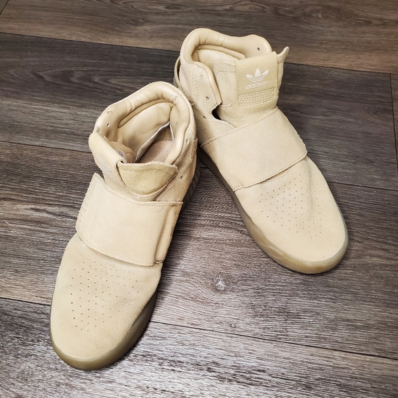 ADIDAS Tubular Invader Suede Strap Khaki High Top Sneakers - Picture 10 of 12